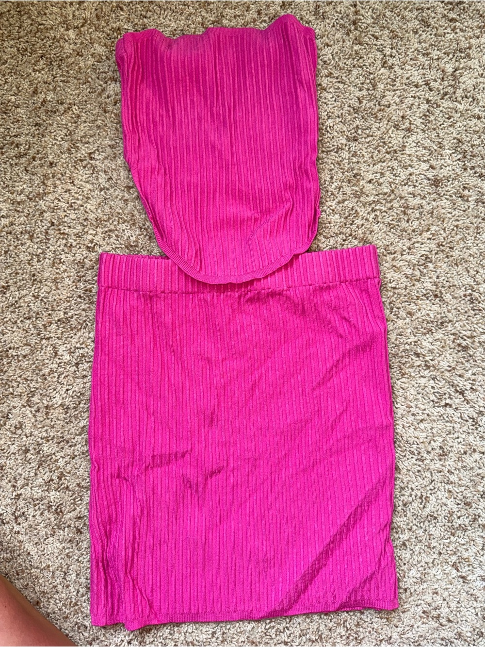 Hot Pink Ribbed Two-Piece Tube Top & Skirt Set